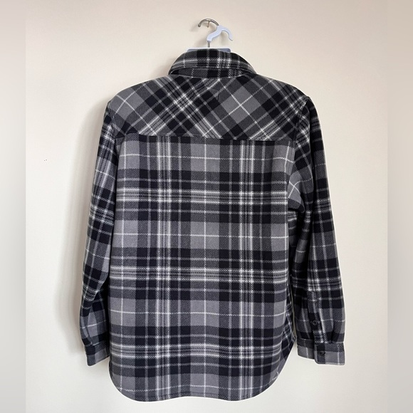 Frredom Foundry Plaid Fleece Black Grey Mens Button Down Flannel Jacket - Picture 2 of 5
